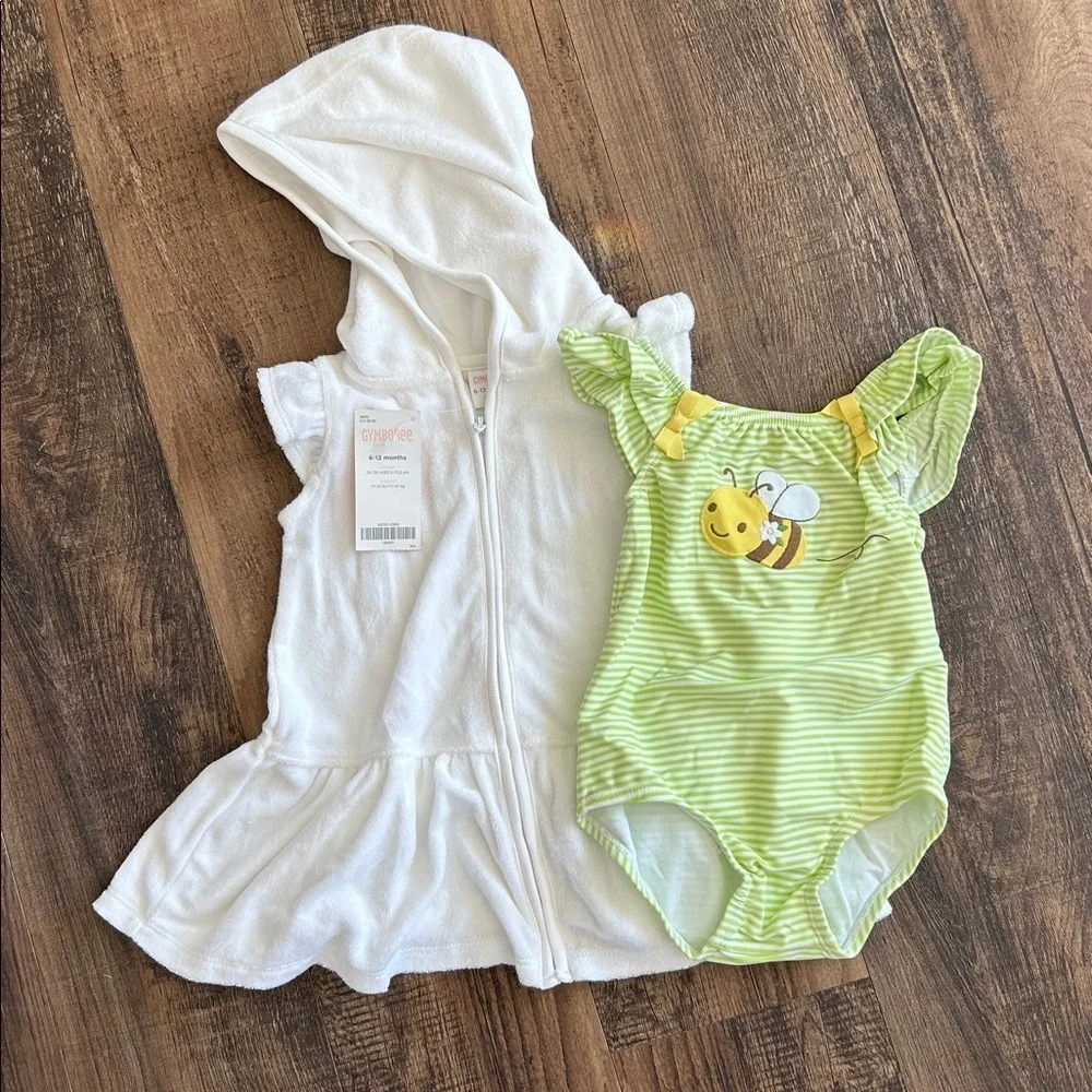 Baby girl 6-12 months Bee swimsuit & coverup bundle